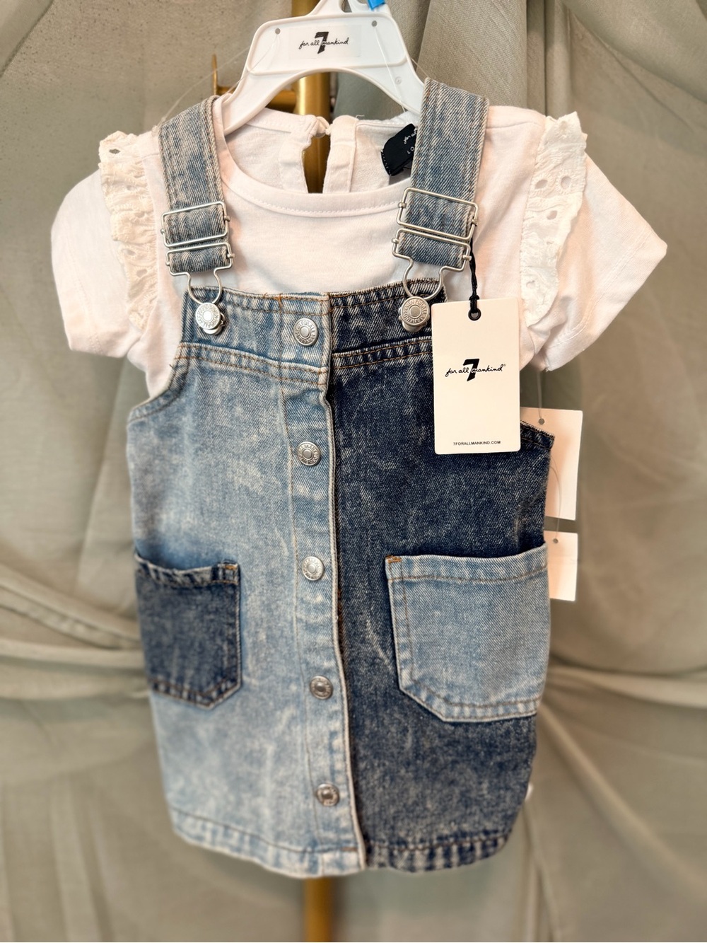 Seven7 Kids Two-Tone Denim Overall Dress - Light Blue & Dark Blue